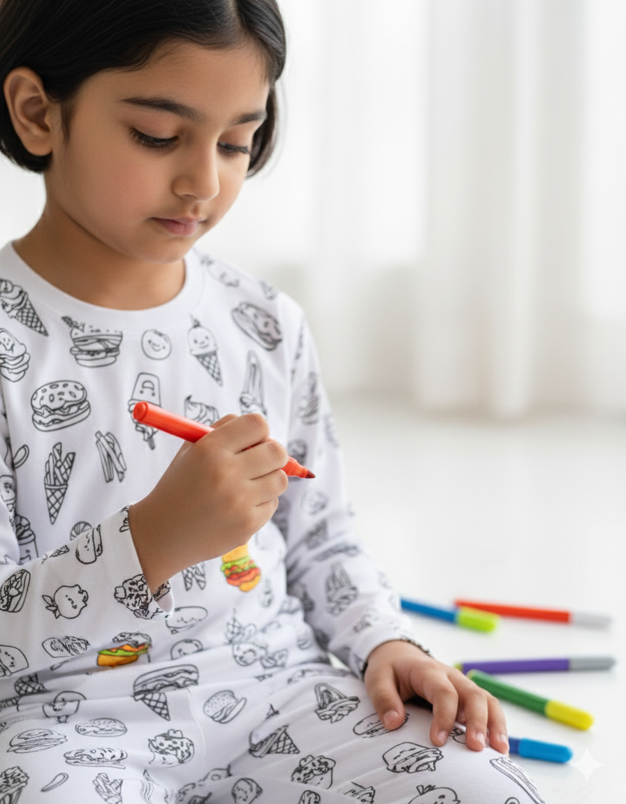 Premium Cotton Self Coloring Night Suit & Fabric Marker