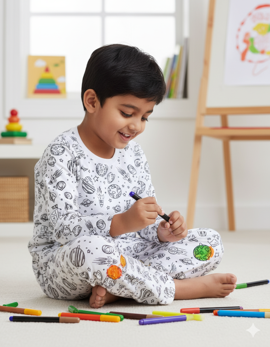 Premium Cotton Self Coloring Night Suit & Fabric Marker