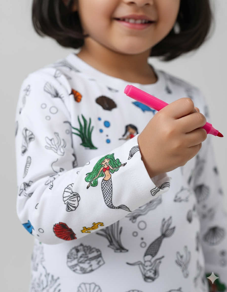 Premium Cotton Self Coloring Night Suit & Fabric Marker
